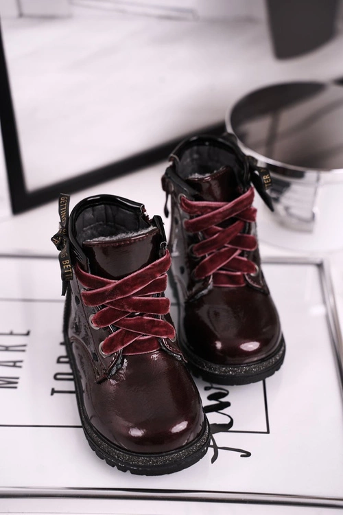 Dziecięce botki lakierowane ocieplane bordowe Essie