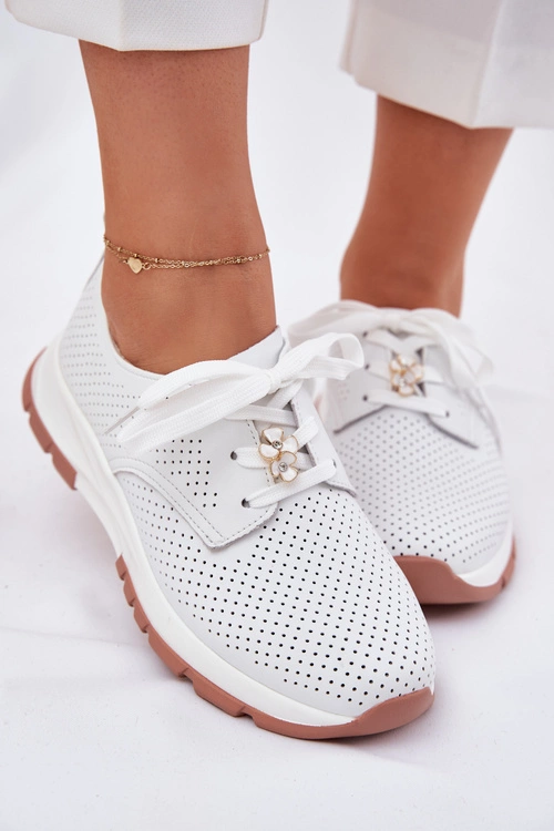 Skórzane Półbuty Damskie Z Przypinką Artiker 54C1810 Białe