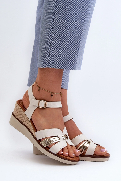 Sandały Damskie Na Koturnie Z Plecionką Złote Starlenna