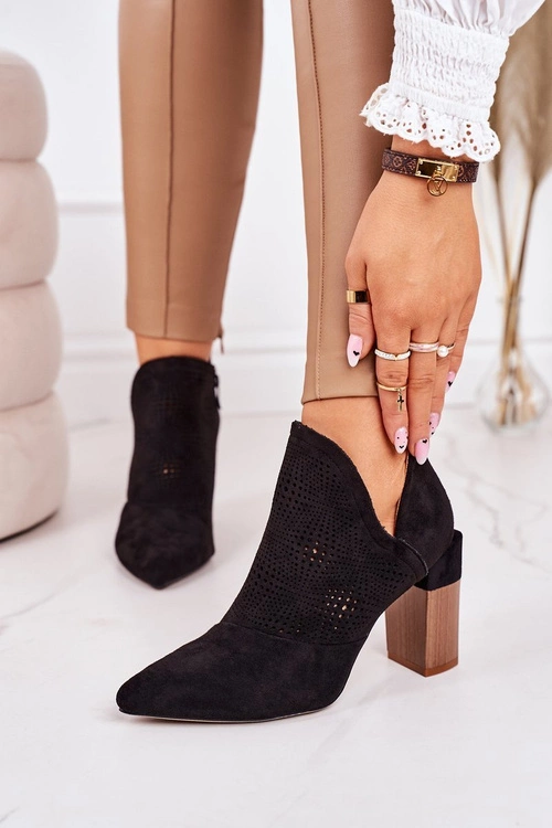 Ażurowe Botki Na Słupku Czarne Michelle
