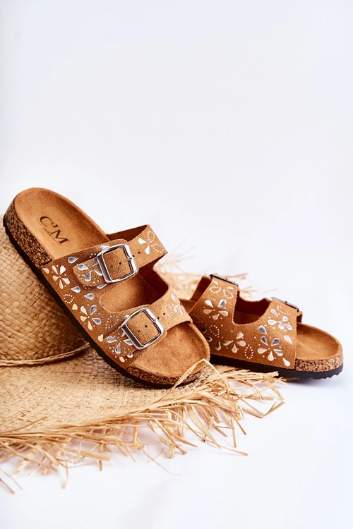 Zamszowe Klapki Z Dżetami Brązowe Dalvio