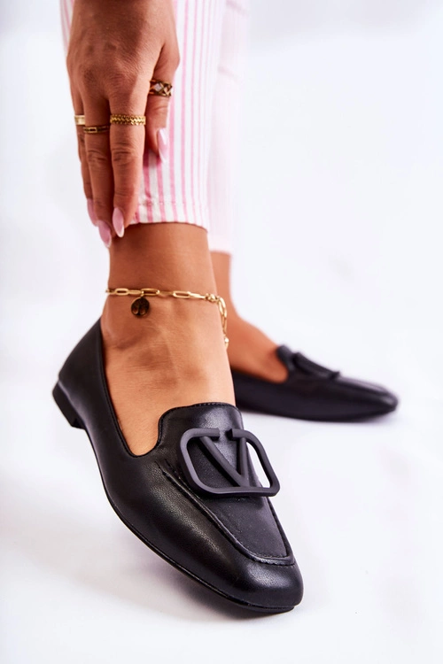 Skórzane Mokasyny Półbuty Z Ozdobą Czarne Hermosa