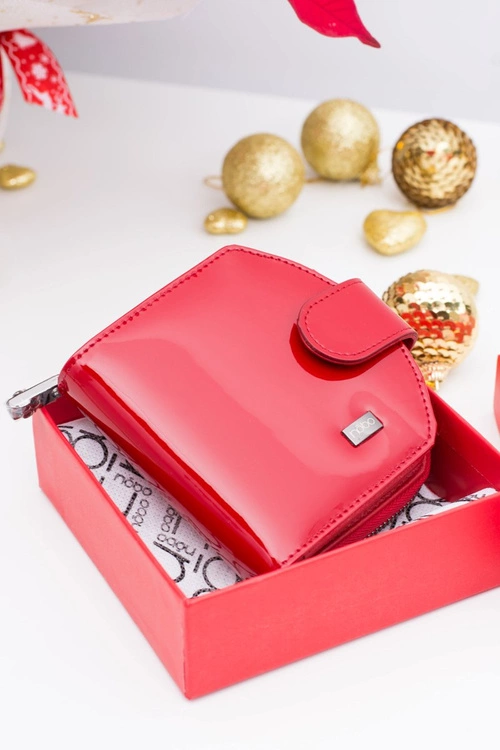 Mały Czerwony Lakierowany Skórzany Portfel Nobo