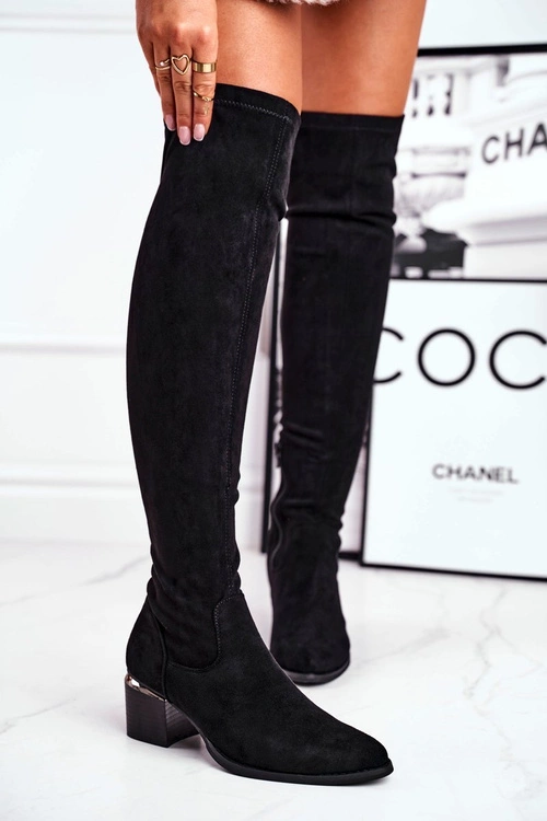 Kozaki damskie do kolana eko-zamsz czarne Can't Stop