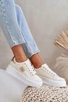 Sneakersy Damskie Na Platformie Beżowo-Złote Temittes