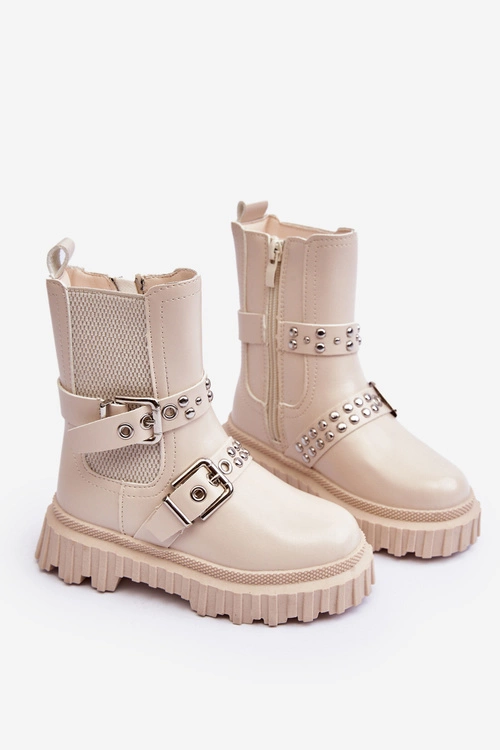 Botki Sztyblety Na Suwak Dziewczęce Beżowe Adeneia