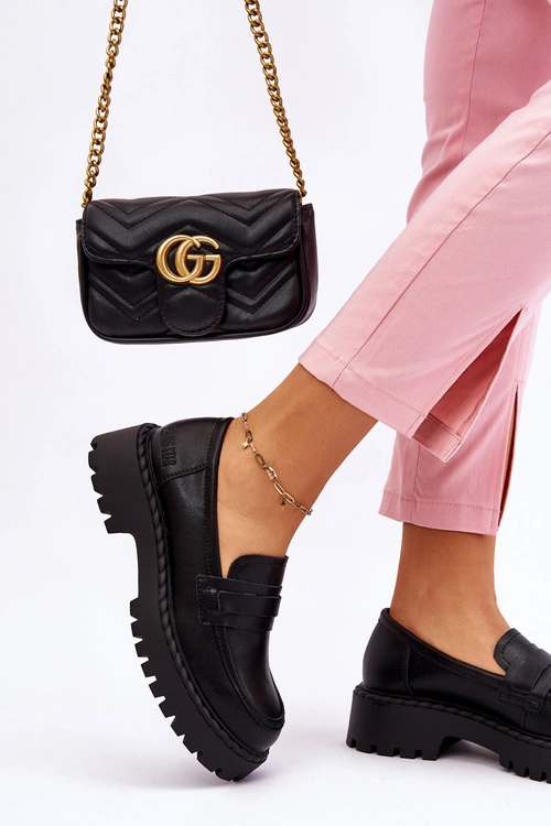 Damskie Mokasyny Półbuty Skórzane Big Star LL274458 Czarne