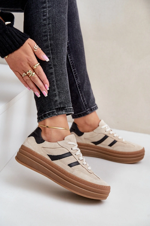 Zazoo N1176 Zamszowe Sneakersy Na Platformie Beżowe