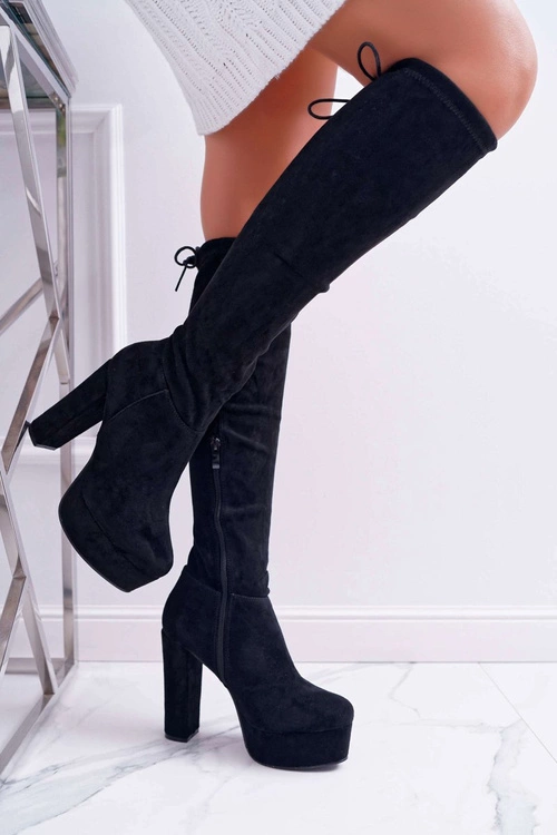 Kozaki Damskie Na Słupku Czarne Kontiga