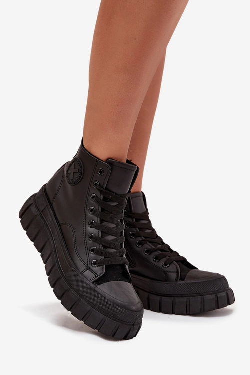 Ocieplane Wysokie Trampki Damskie Na Platformie Zamek Czarne Sarira