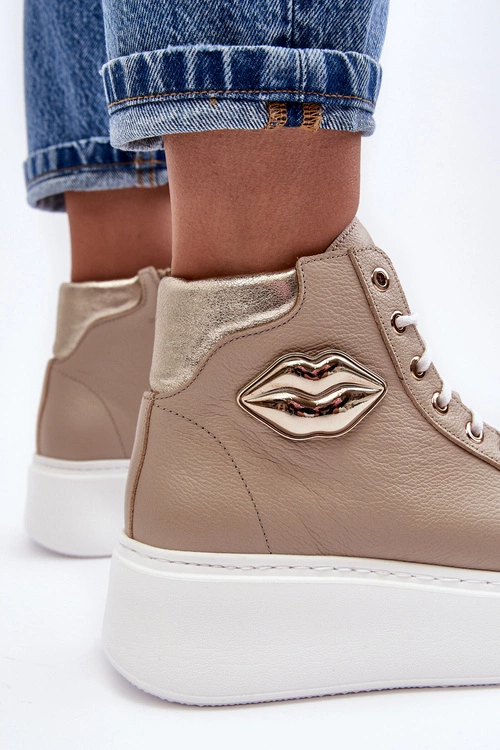 Trampki Damskie Wysokie Na Suwak Lemar Beżowe Katerin