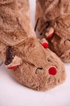 Świąteczne Papcie Z Reniferem Ocieplone Kożuszkiem Beżowe Rudolph