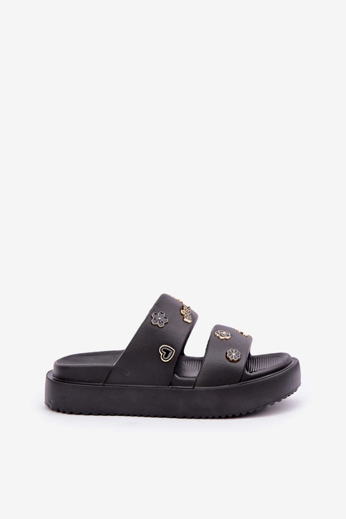 Piankowe Klapki Damskie Z Przypinkami Czarne Ravanala