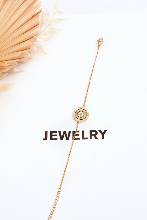 Stalowa Bransoletka Z Kołem I Cyrkoniami Złota