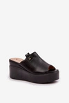 Klapki Na Platformie I Koturnie Eko Skórzane Czarne Eridoria
