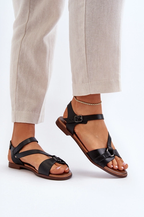 Zazoo 40182 Skórzane Sandały Damskie Czarne