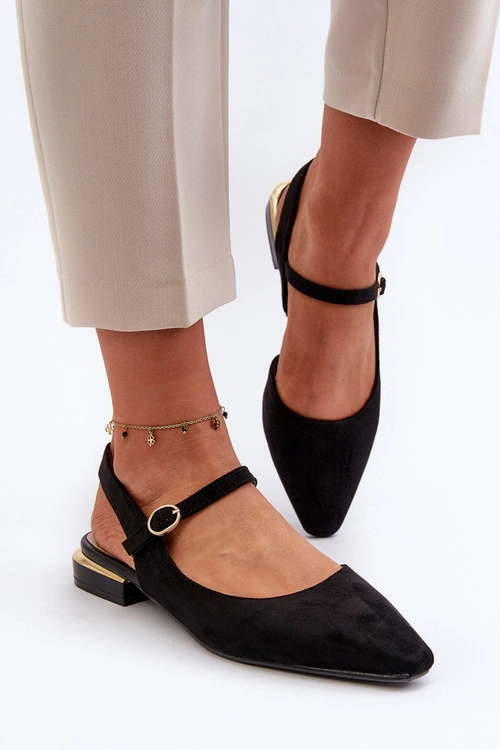 Baleriny Damskie Na Niskim Obcasie Z Odkrytą Piętą Sergio Leone SK831 Czarne