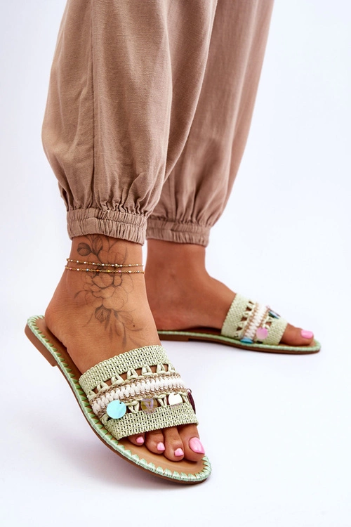 Damskie Plecione Zdobione Klapki Zielone Millano