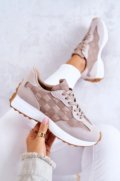 Klasyczne Sportowe Buty Wiązane Beżowe Patrice