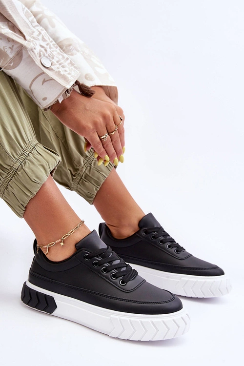 Klasyczne Buty Sportowe Na Platformie Czarno-Białe Nannzie