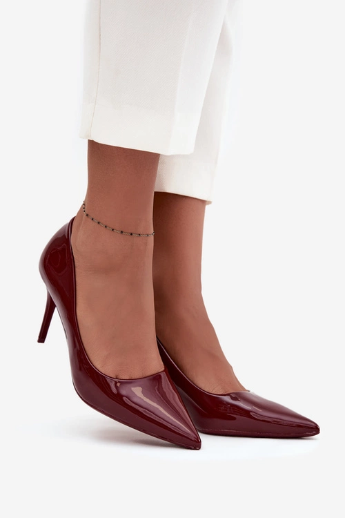 Lakierowane Eko Skórzane Szpilki Damskie Ze Szpiczastymi Noskami Bordowe Jadira