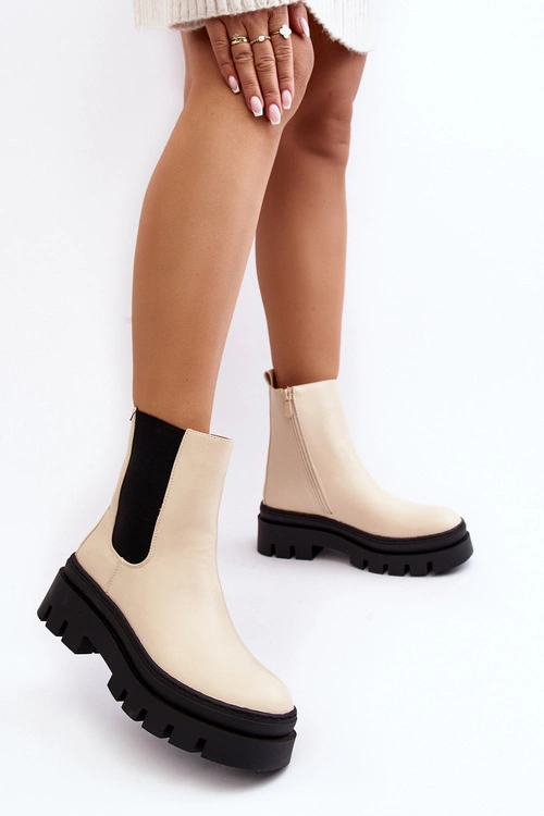 Skórzane Botki Workery Beżowe Loretta