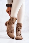 Zazoo 2695 Ażurowe Skórzane Botki Camel 