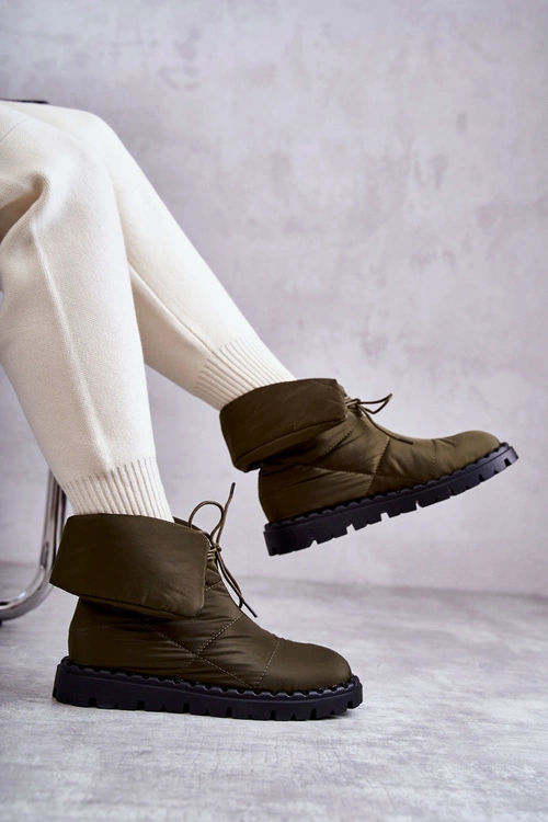 Damskie Ocieplane Botki Materiałowe Zielone Emelie