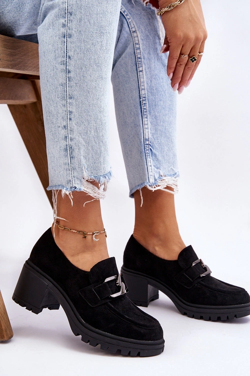 Zamszowe Półbuty Na Masywnym Obcasie Czarne Finley