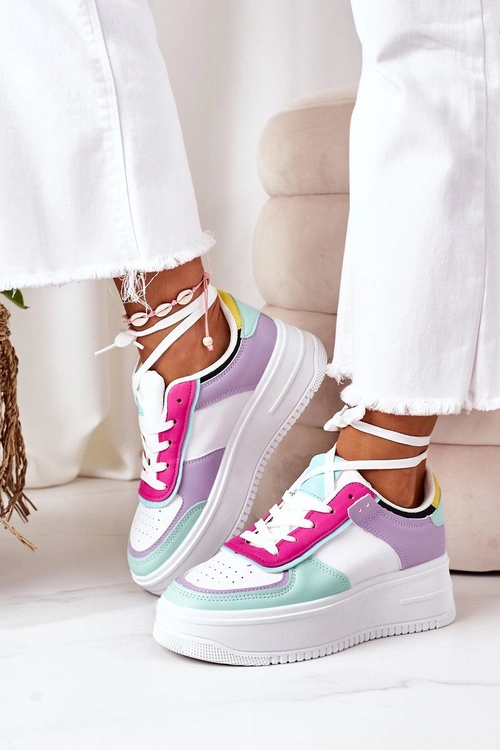 Sportowe Buty Sneakersy Na Platformie Biało-Fioletowe Freedom
