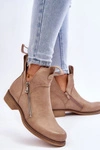 Damskie Skórzane Botki Na Płaskim Obcasie Beżowe Artemis