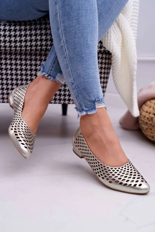 Baleriny Damskie Złote Skórzane Exquisite 1107/1