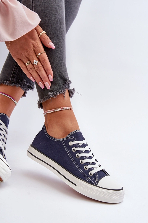 Trampki Damskie Klasyczne Niskie Granatowe Caelira