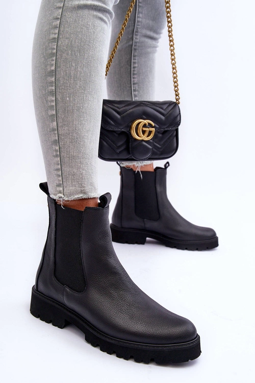 Skórzane Botki Sztyblety Czarne Nicole 2672