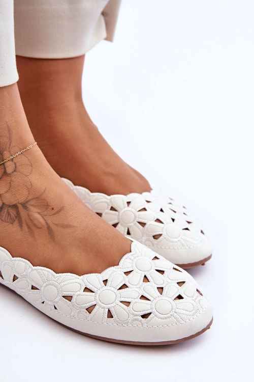 Ażurowe Błyszczące Baleriny Damskie Białe Visionary