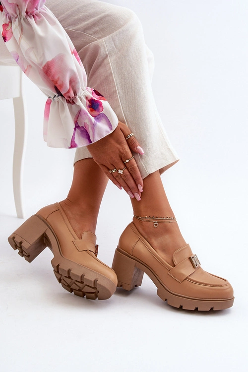 Półbuty Damskie Na Masywnym Obcasie Z Ozdobą Camel Ranunca