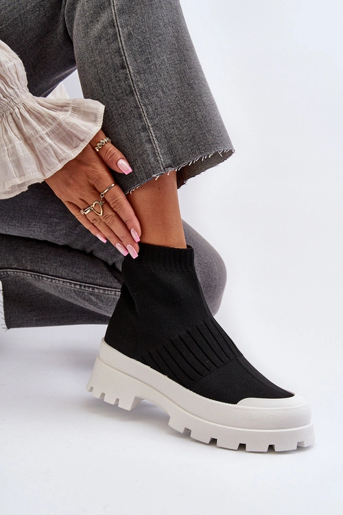 Botki Damskie Ze Skarpetkową Cholewką Wsuwane Czarne Fiename