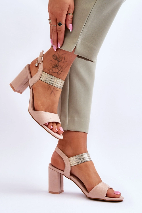 Sandały Damskie Na Słupku Zamszowe Beżowe Enjoy