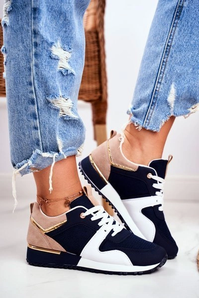 Sportowe Damskie Buty Granatowe Złote Elementy Clementine