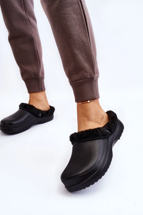 Damskie Piankowe Ocieplane Klapki Kroksy Czarne Cova