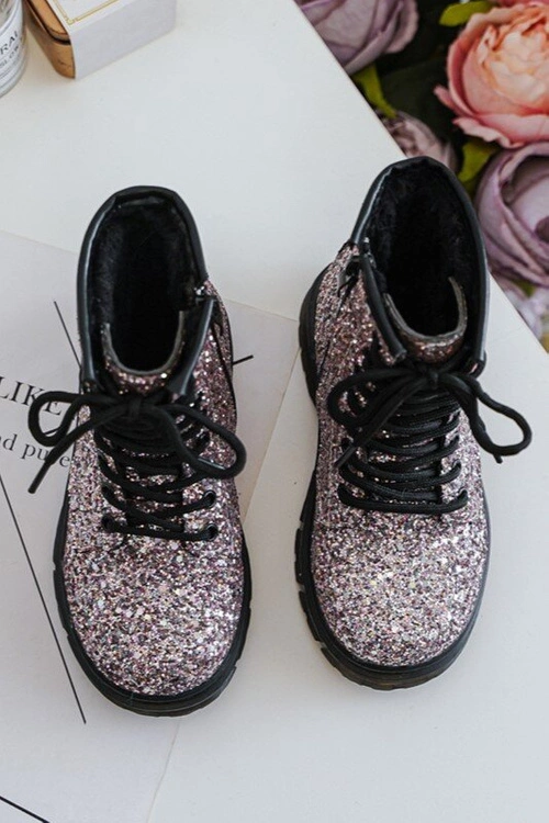 Dziecięce Brokatowe Botki Ocieplane z Suwakiem Różowe Saussa