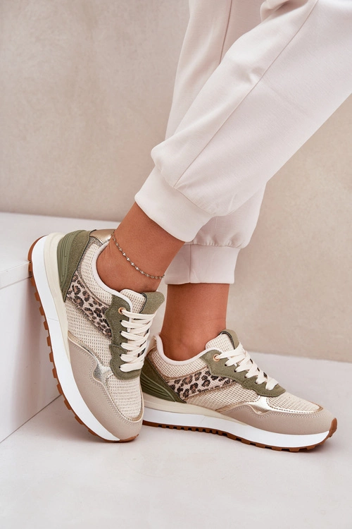 Buty Sportowe Damskie Z Panterką Na Platformie Zielone Davinara