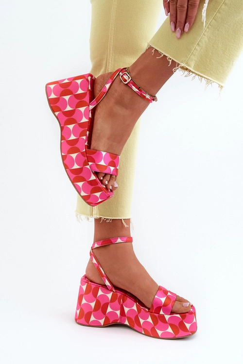 Wzorzyste Sandały Na Platformie I Koturnie Fuksja Wiandia
