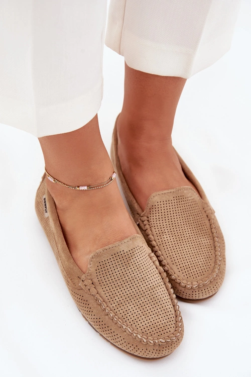 Ażurowe Mokasyny Damskie Z Eko Zamszu Brązowe Amrutia