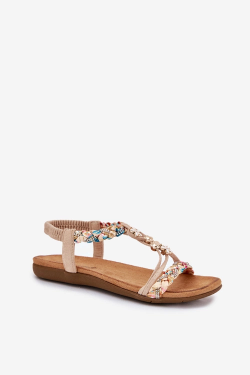 Sandały Damskie Z Przypinkami I Plecionymi Paskami Beżowe Nusoreth