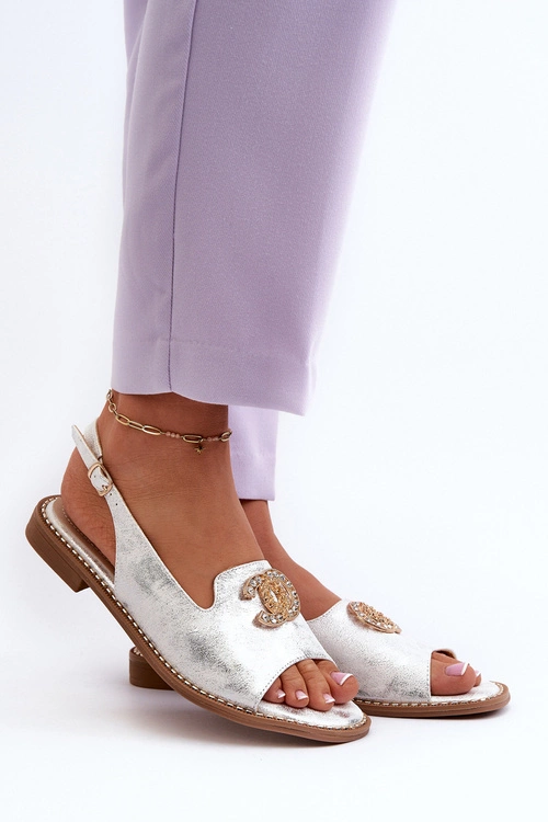 Damskie Sandały Z Ozdobą S.Barski KV27-049 Srebrne