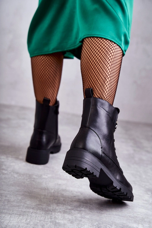 Ocieplane Skórzane Botki Z Ozdobą Czarne Blandi