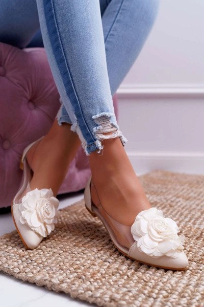 Damskie Balerinki Lu Boo Beżowe Z Kwiatem Transparentne Dairin