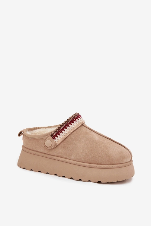 Śniegowce Damskie Niskie Z Ruchomym Paskiem I Haftem Na Platformie Jasnobeżowe Lyrisse