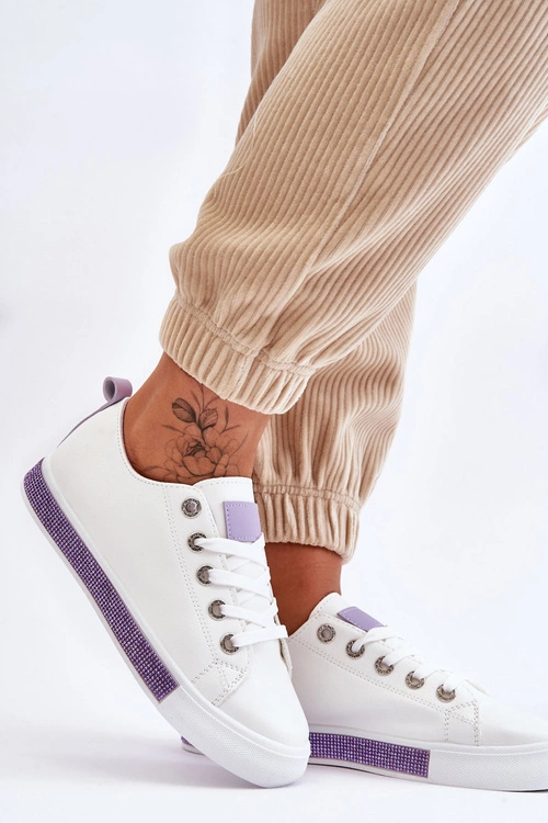 Niskie Trampki Damskie Z Dżetami Biało-Fioletowe Demira